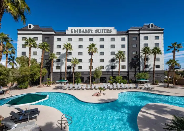 Embassy Suites by Hilton Convention Center Las Vegas is pet and kid friendly hotel with an indoor pool