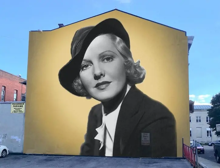 The mural of actress Jean Arthur.