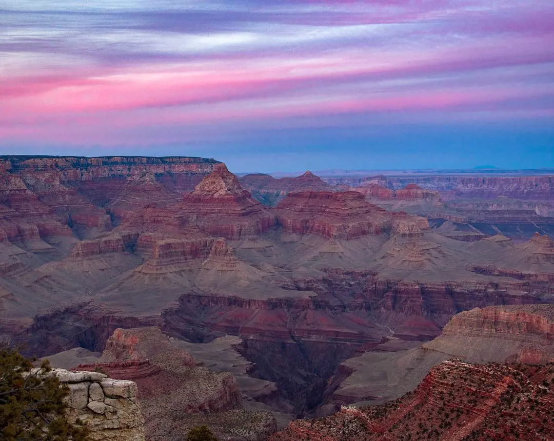 Grand Canyon National Park colorful sunset on March 17, 2022, as seen from Grandview Point on the South Rim.