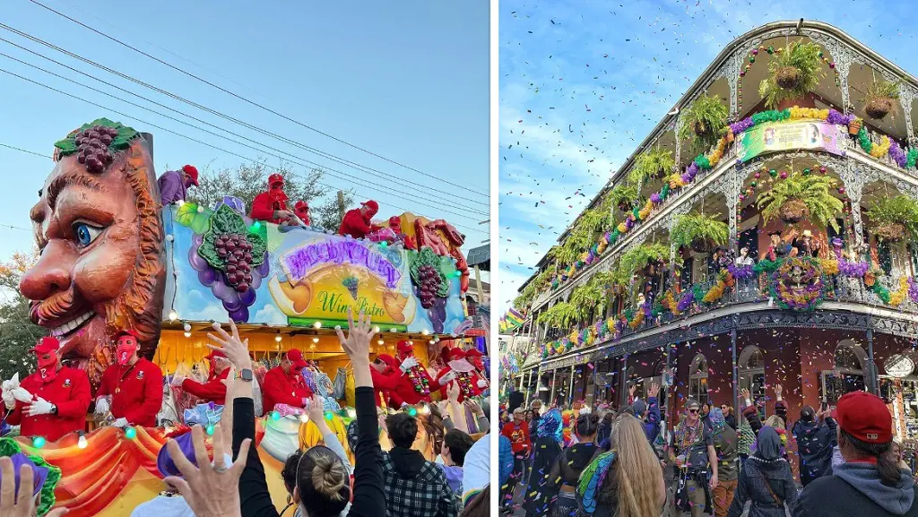 Bacchus Parade on the right (Photo By: Susan Whelan). The Carnival season with the official Mardi Gras colors (Photo By: @kristininmotion)