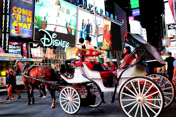 Visitors enjoying NY's sightseeing through horse drawn carriage