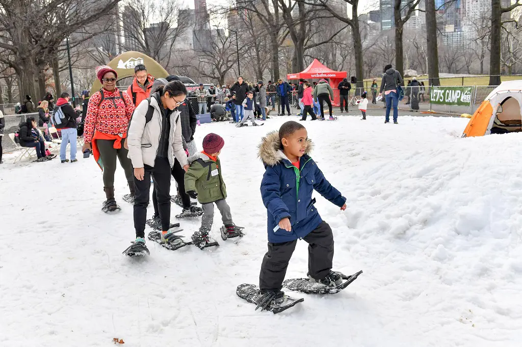 KIds and parents Snowshoeing at Central Park