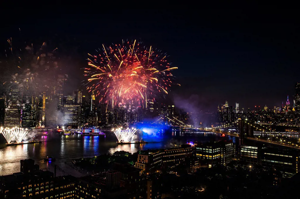 View of New York City during the Macy’s fireworks display on Independence Day in 2019
