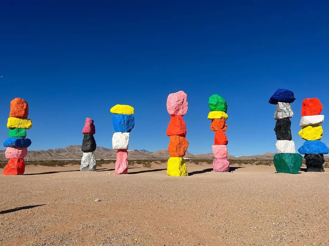 The colorful stacked boulders known as Seven Magic Mountains