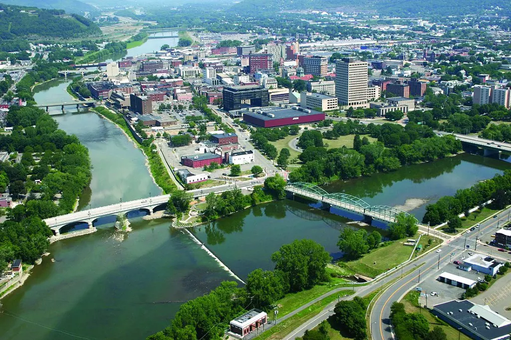 Aerial view captured of the Binghamton NY City