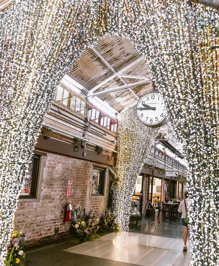 Decorations of lights at Chelsea Market for the Holiday season.