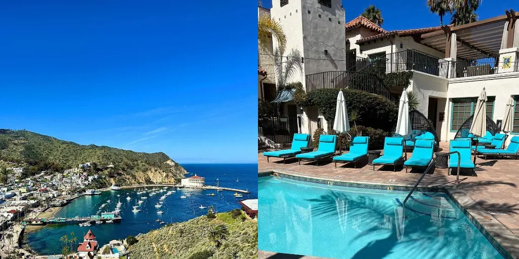 Catalina is an ideal island getaway for babymoons. (Left Photo: Blue skies of Catalina Island & Right Photo: Island Spa Catalina)